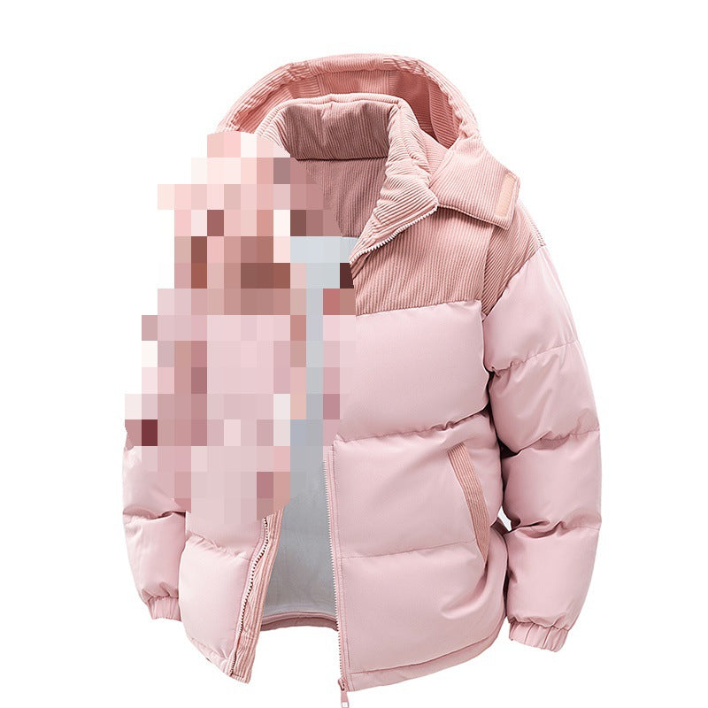 Damen Thermo-Puffer-Kurzjacke mit Cord‑Schulter und Kapuzenkragen Echoarchiv
