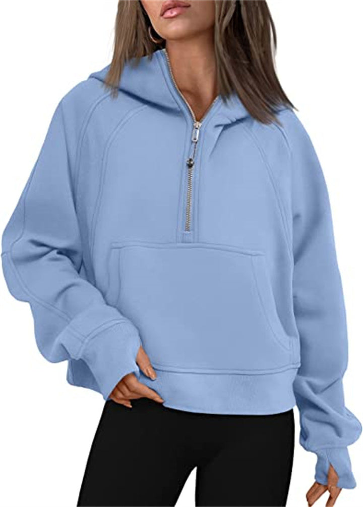 Damen Oversize-Hoodie mit halbem Reißverschluss, Kängurutasche und Daumenlöchern – Auréline