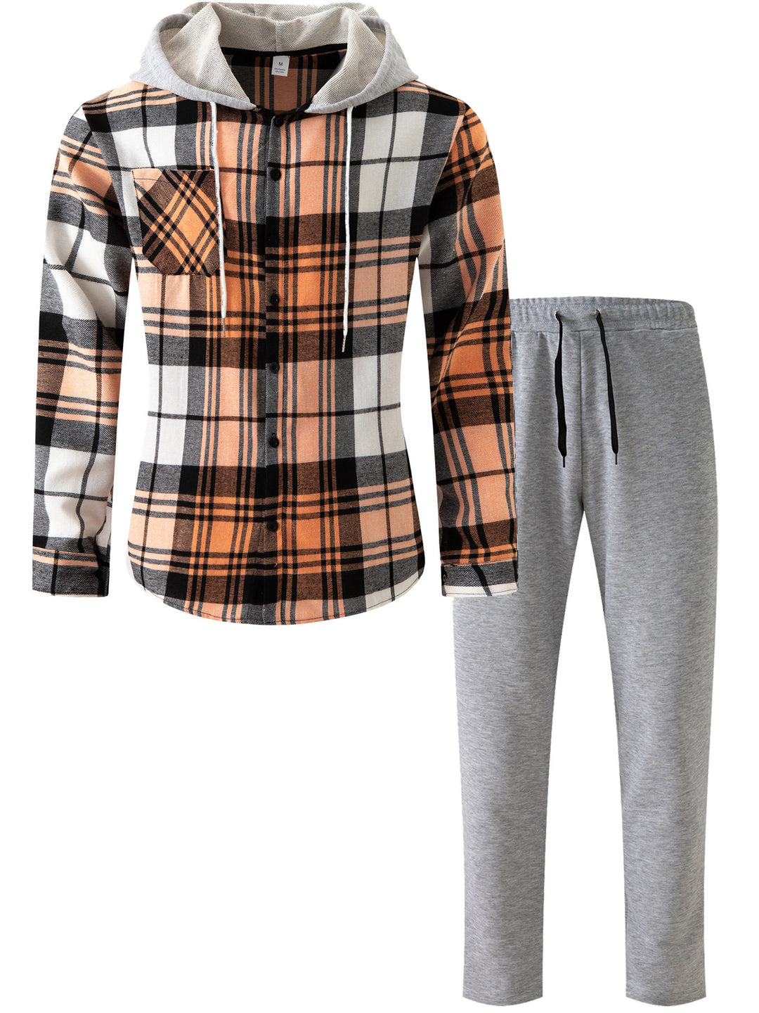 Herren lässiges Flanell-Hemd mit Kapuze und Jogginghose Set Echoarchiv