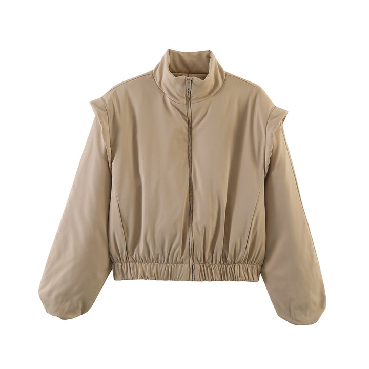 Damen Gefütterte Cropped-Stehkragenjacke mit elastischem Saum und Ballonärmeln Echo Archiv