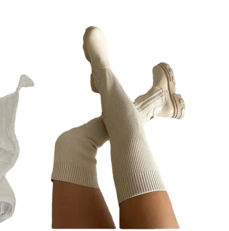 Damen nan überknielange Stiefel mit elastischem Strickschaft, seitlichem Reißverschluss und robuster Profilsohle Echo Archiv