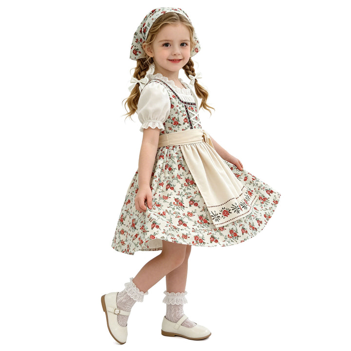Damen nan Kinderdirndl Trachtenkleid mit Spitzenbluse Schürze und Kopftuch Echo Archiv