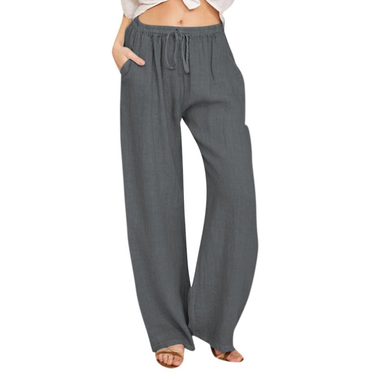 Damen nan weite Leinenhose mit elastischem Bund Kordelzug und Seitentaschen Echo Archiv