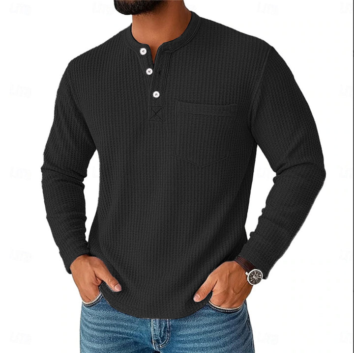 Herren Langarm Henley mit Waffelstruktur und Brusttasche thermisches Langarmshirt – Marzano