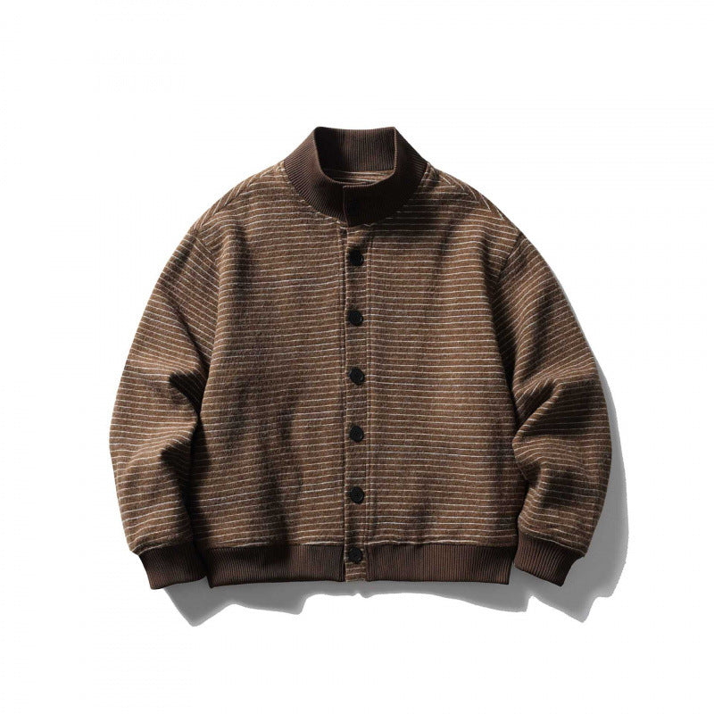 Unisex Kastenförmige Strickjacke im Blousonstil mit Stehkragen und Knopfleiste Echo Archiv
