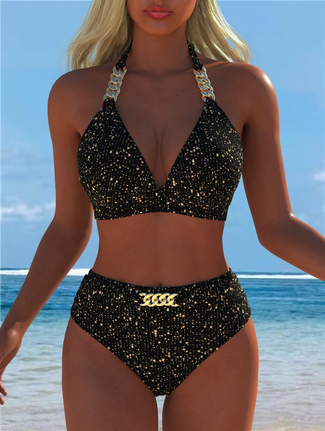 Damen Bikini mit luxuriösem Marmormuster und edlen Details Echoarchiv