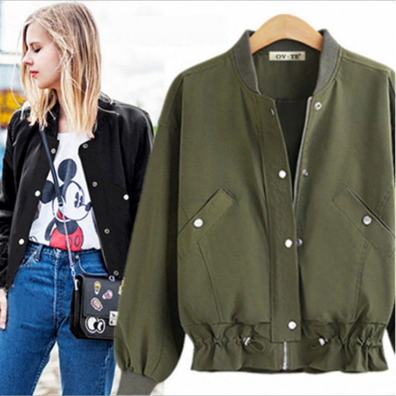 Damen Oversize Bomberjacke mit Tunnelzugbund, Druckknopfleiste und aufgesetzten Taschen – Avenza