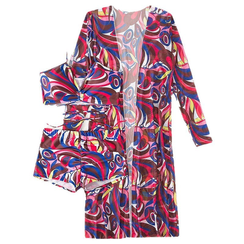 Damen Strandanzug mit leichtem Kimono und buntem Unterteil Echo Archiv