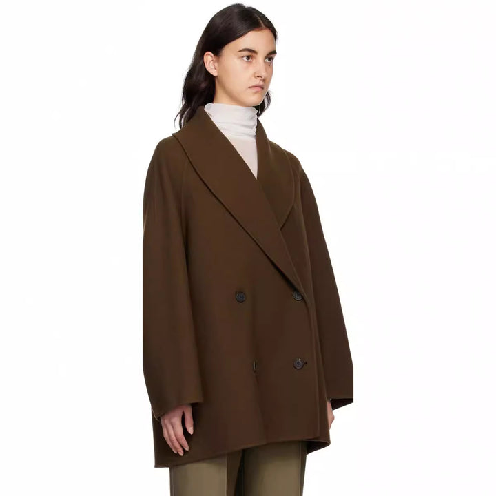 Damen Kurz geschnittener Oversize Doppelreihiger Wollmix‑Mantel mit Rundschalkragen Echoarchiv