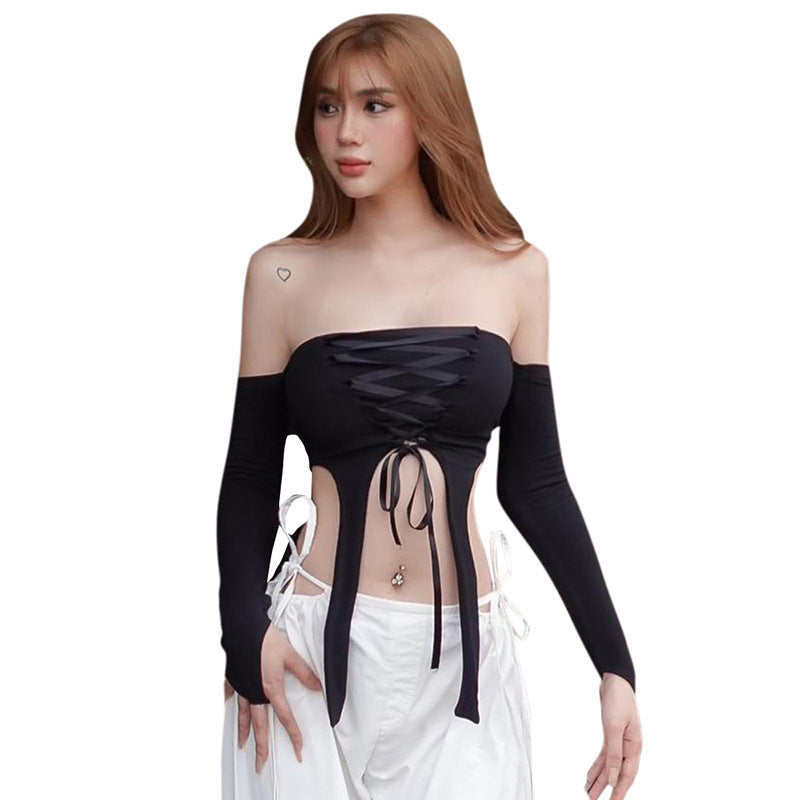 Damen elastisches Off-Shoulder Top mit aufwendiger Schnürung Echo Archiv