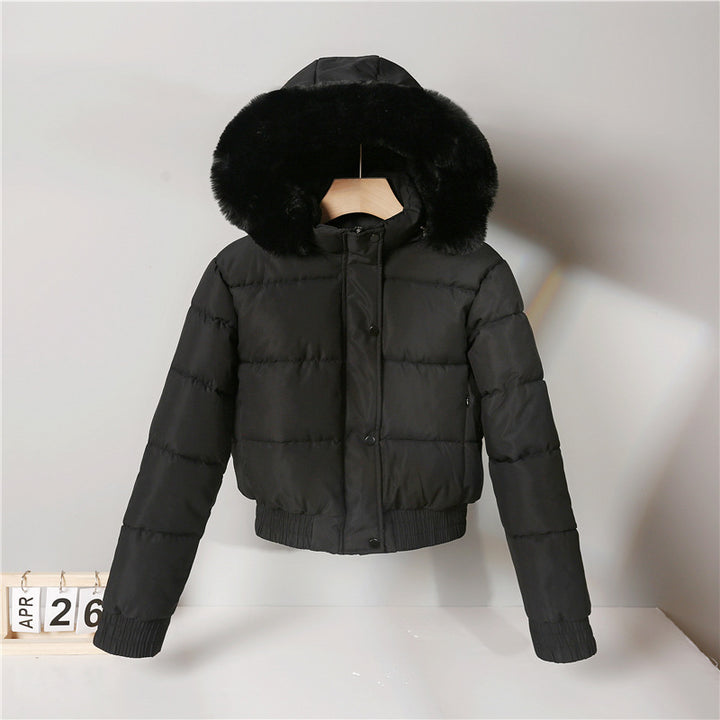 Damen nan kurz geschnittene Thermosteppjacke mit abnehmbarer Kunstfellkapuze und Rippbündchen Echo Archiv