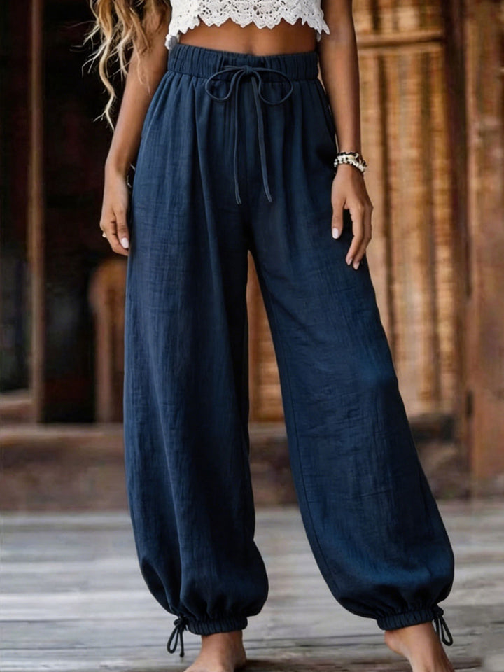 Damen Leichte Leinenhose mit weitem Bein und elastischem Bund – Avélisse