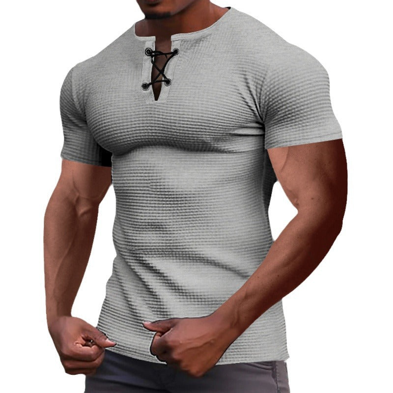 Herren lässiges Kurzarmshirt mit modischem Knopfdesign und strukturierter Textur Echoarchiv