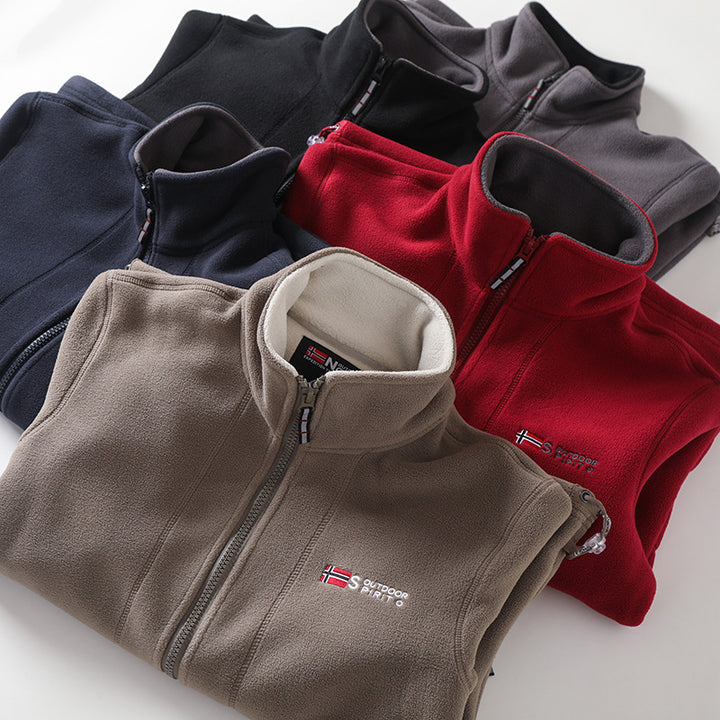 Herren Fleecejacke mit Stehkragen, durchgehendem Reißverschluss und elastischen Bündchen – Cavarno
