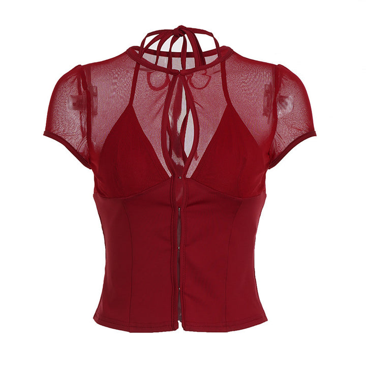 Damen Mesh-Oberteil mit dekorativem Bindeband Echo Archiv