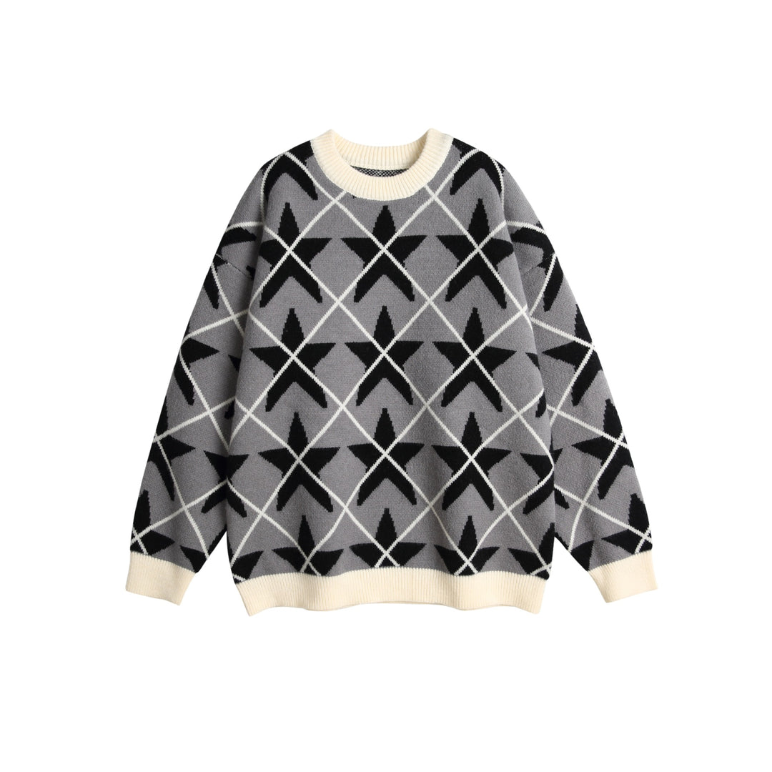 Unisex Grobgestrickter Rundhals-Pullover mit Stern‑Jacquard Echoarchiv