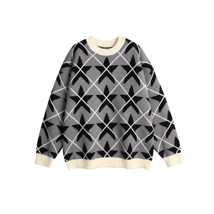Unisex Grobgestrickter Rundhals-Pullover mit Stern‑Jacquard Echoarchiv