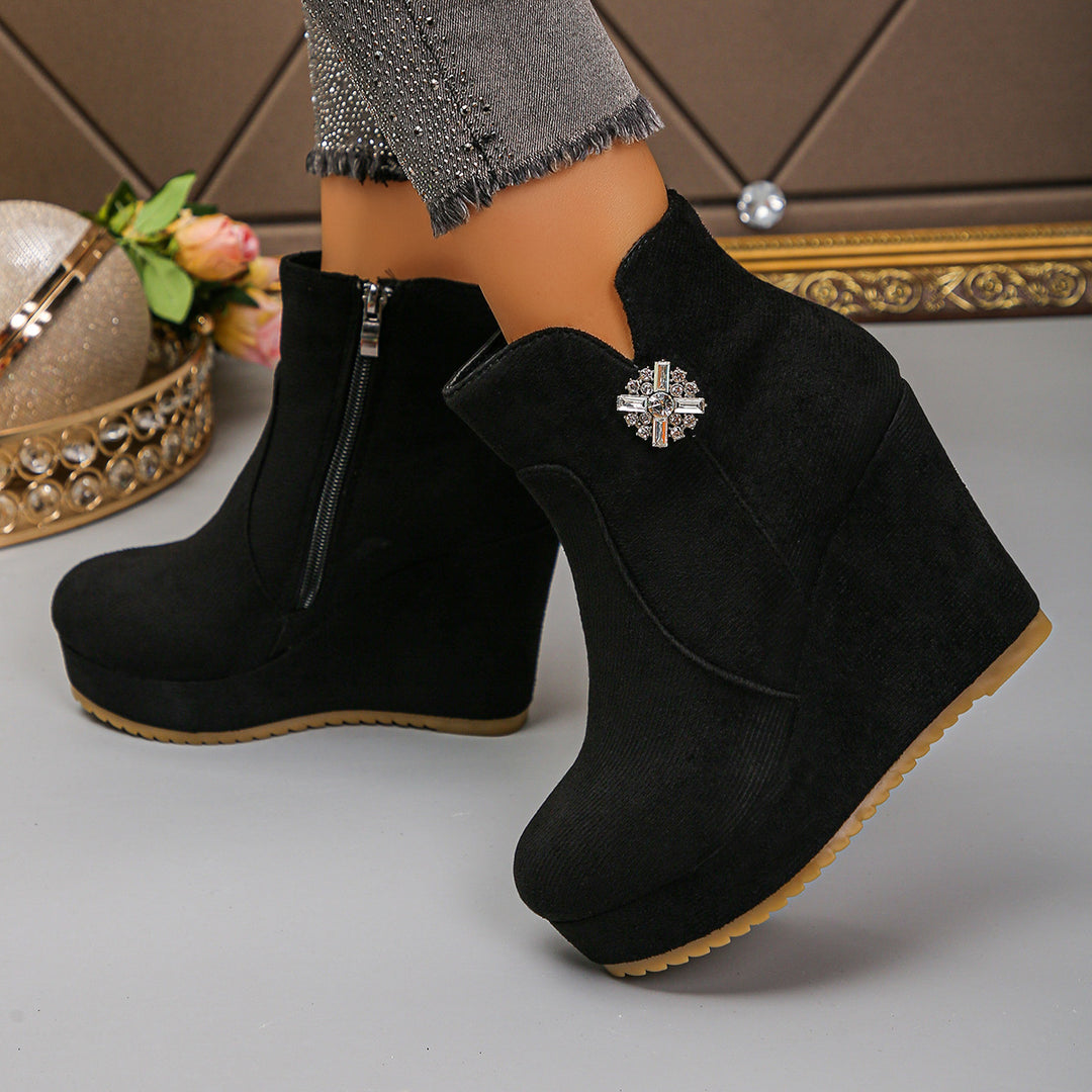 Damen Wedge-Stiefeletten mit Glamourösen Verzierungen – Varelle