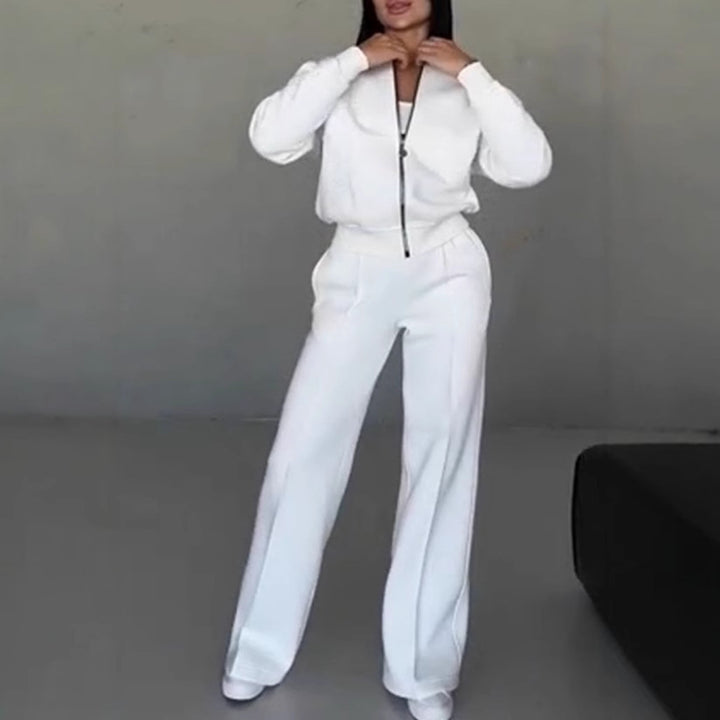 Damen nan kurz geschnittenes Blouson mit Reißverschluss und weiter High-Waist Jogginghose Set Echo Archiv