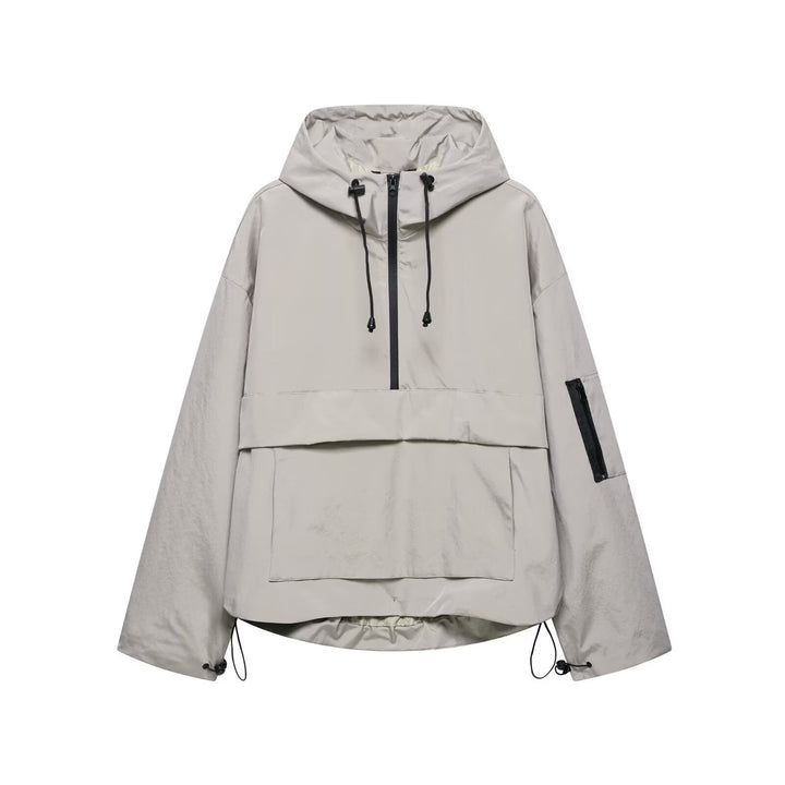 Femme Leichte Kapuzen-Utility-Jacke mit Verstellbaren Kordeln Echoarchiv