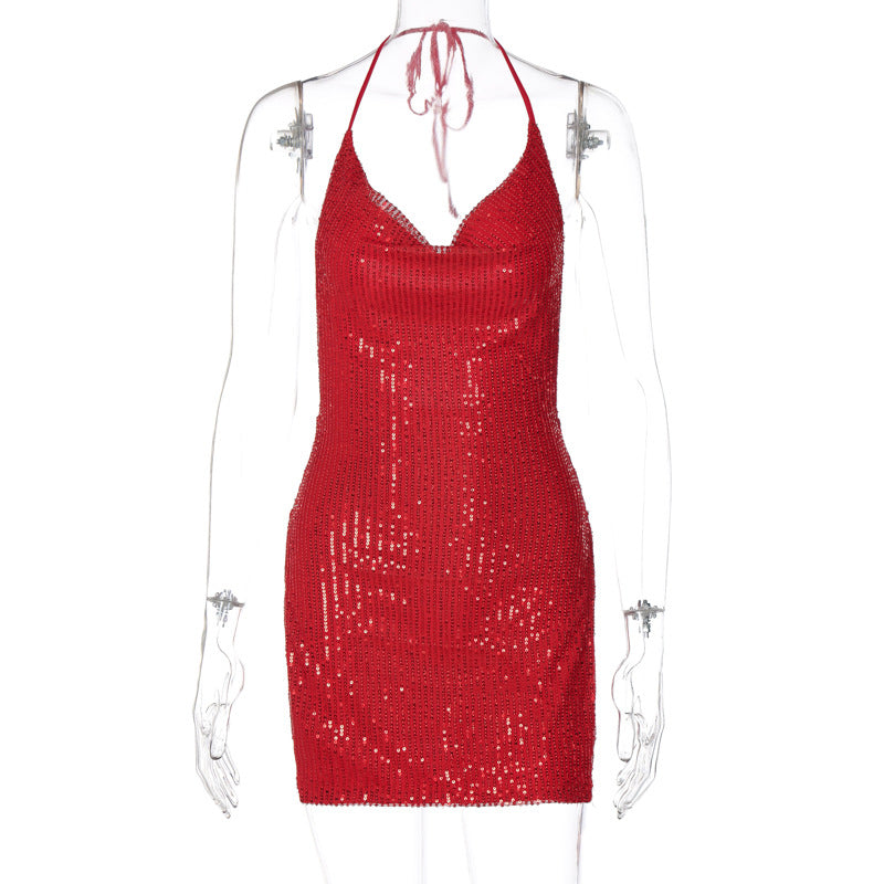 Damen Funkelndes Minikleid mit schmalem Schnitt und Halterdesign Echo Archiv