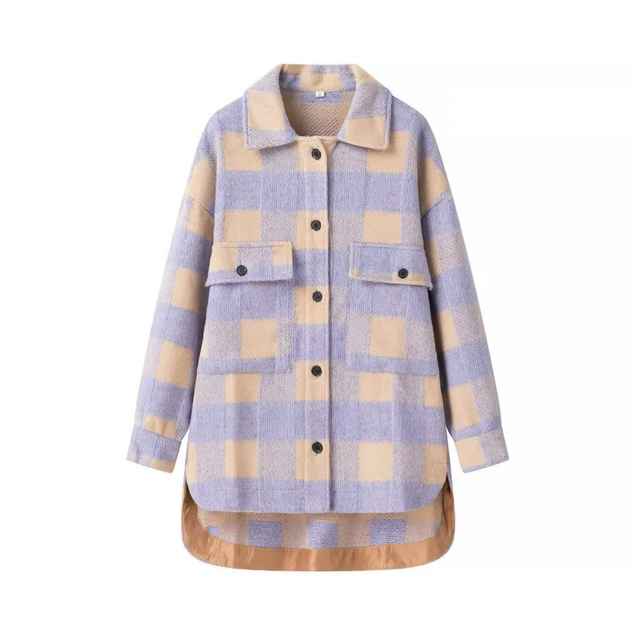 Damen Oversize-Karo‑Teddyjacke mit verlängertem Rückenteil und aufgesetzten Brusttaschen Echo Archiv