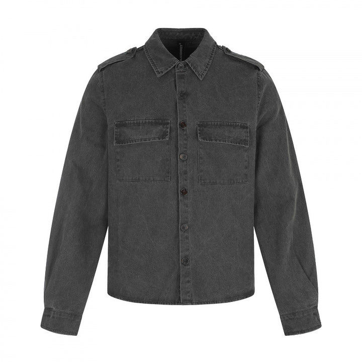 Damen Kastenförmige Overshirt-Jacke aus Denim mit Schulterklappen und aufgesetzten Brusttaschen Echo Archiv