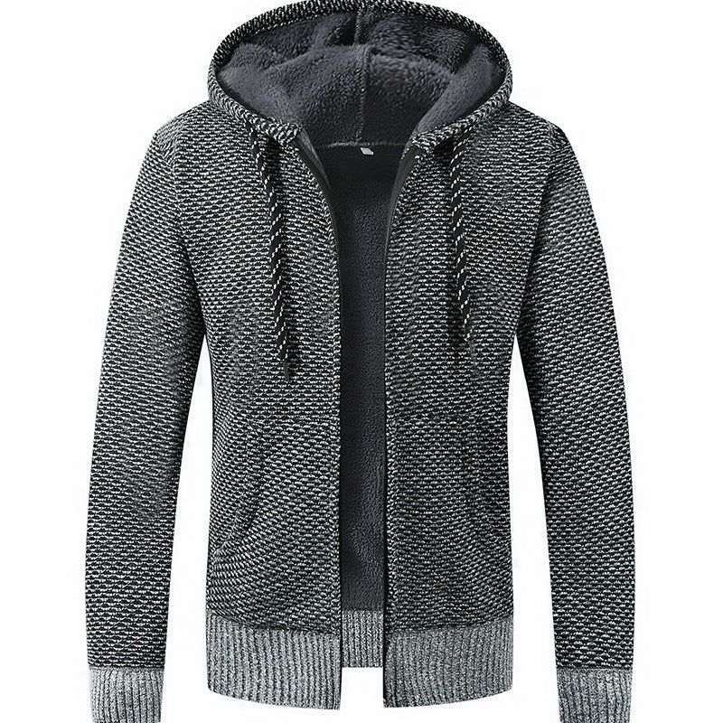 Herren Gefütterte Kapuzen‑Strickjacke mit Teddyfutter und durchgehendem Reißverschluss Echo Archiv