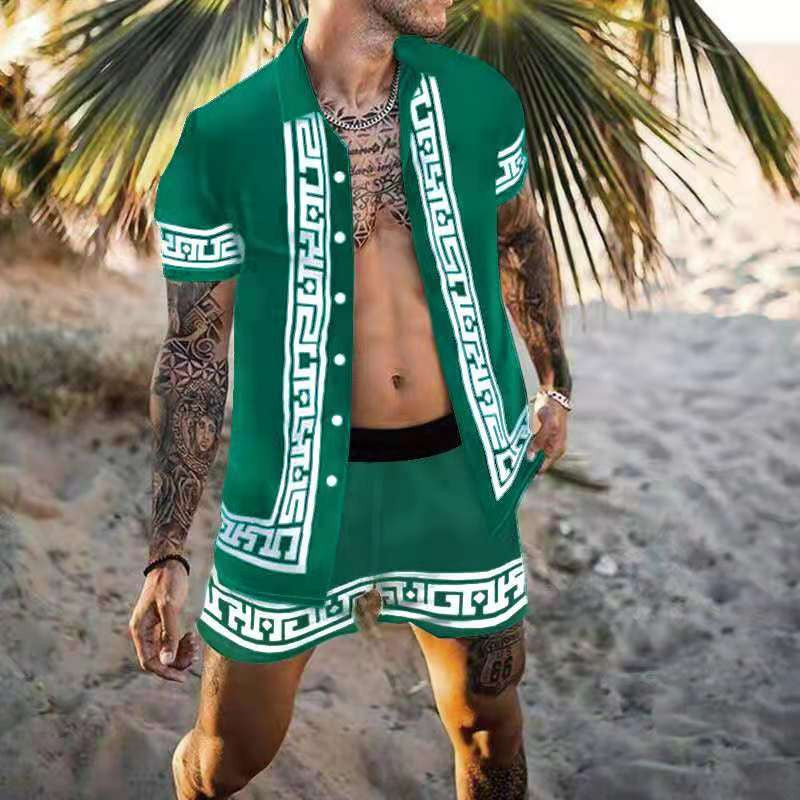 Herren Kurzarm Floral Print Urlaub Set Echoarchiv
