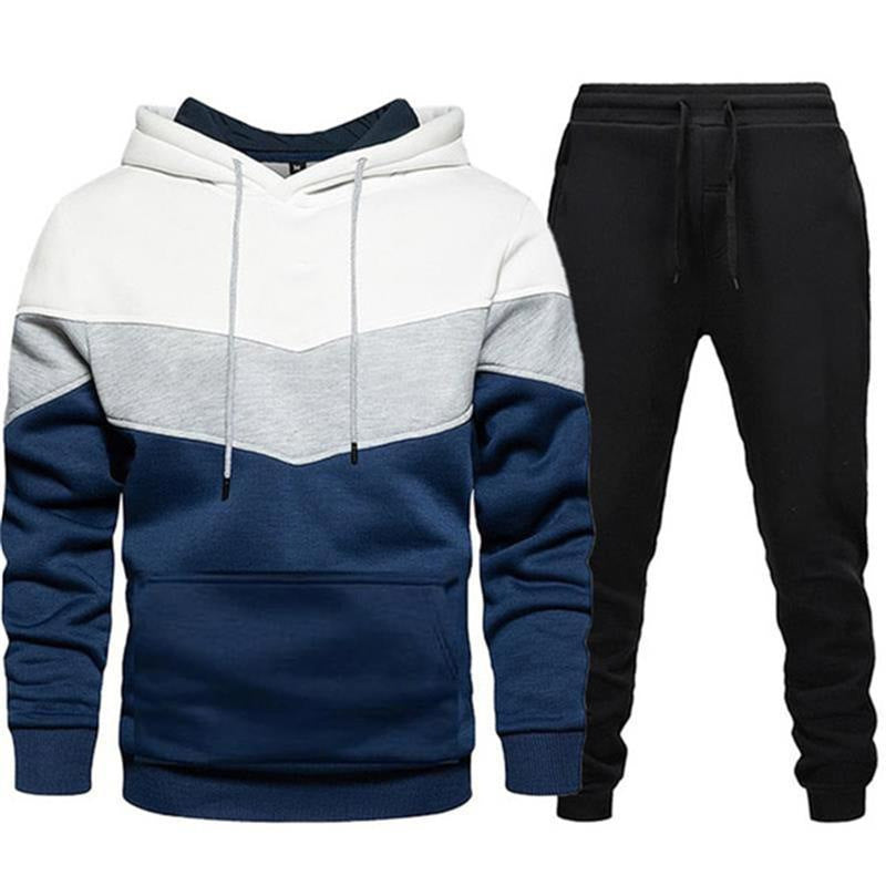 Herren zweifarbiges Hoodie-Joggingset mit Kängurutasche, tapered Jogginghose und doppellagiger Kapuze – Cavarno
