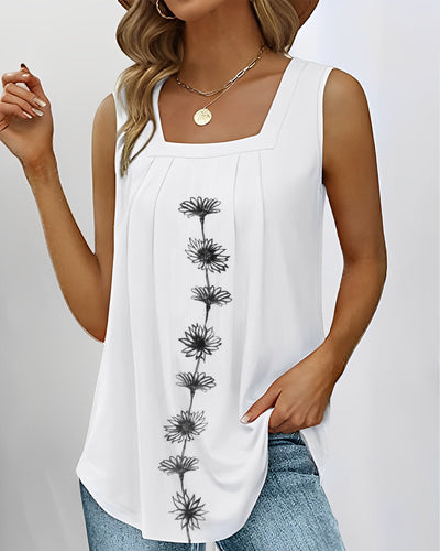 Damen nan ärmelloses Longtop mit quadratischem Ausschnitt, Faltenpassé und mittigem Blumenprint Echo Archiv