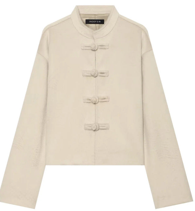 Damen Cropped Jacke im Mandarin‑Stil mit Knebelverschlüssen und kastiger Silhouette Echo Archiv