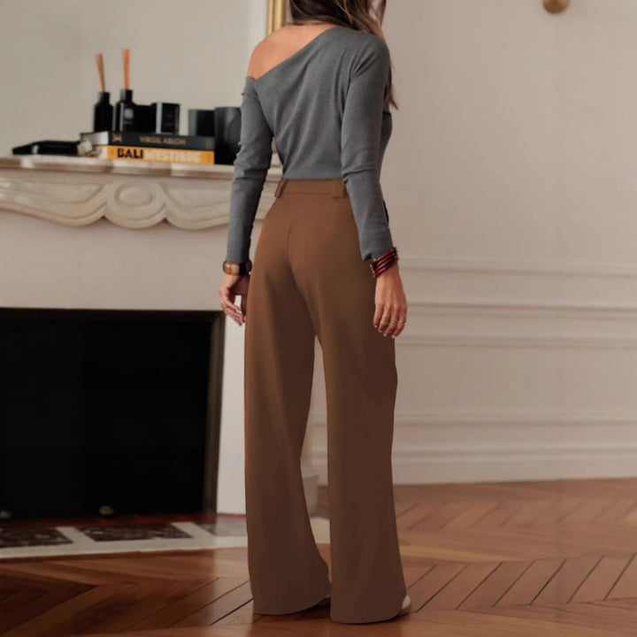 Damen Hochtaillierte Wide‑Leg Hose mit Bügelfalte und seitlichem Schlitz Echoarchiv