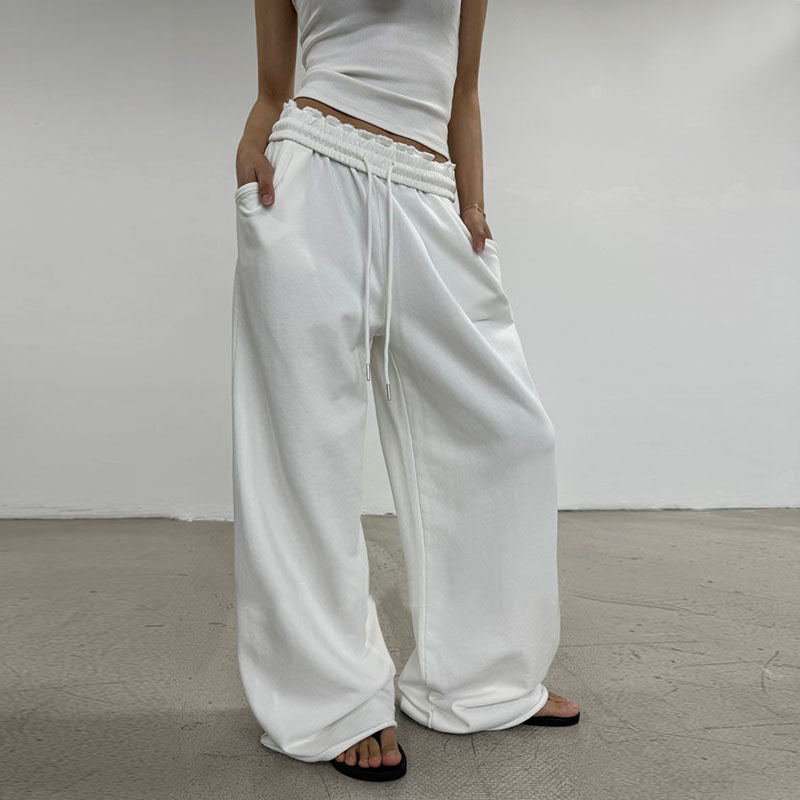Damen nan weite High-Waist Loungehose mit gerafftem Bund und Kordelzug Echo Archiv
