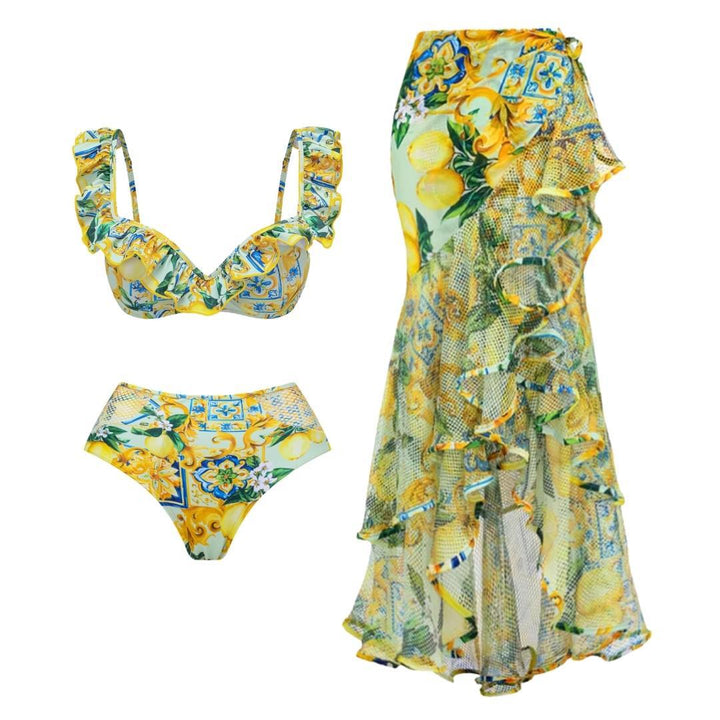 Damen Bikiniset mit elegantem Rüschendesign und maxi Rock Echo Archiv