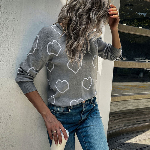 Damen Feinstrickpullover mit Herzmuster und legerer Passform Echoarchiv