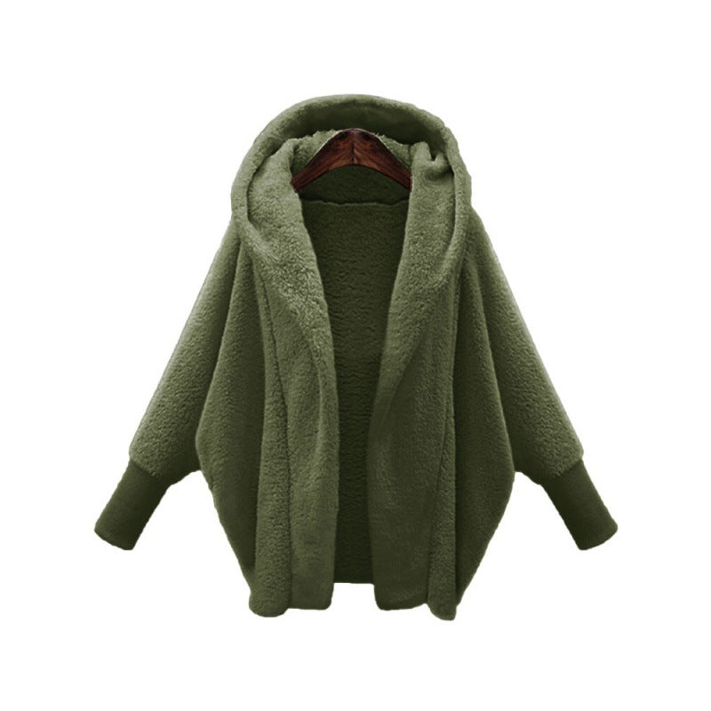 Damen Kuscheliger Oversize-Kapuzencardigan aus Teddyfleece mit Fledermausärmeln Echo Archiv