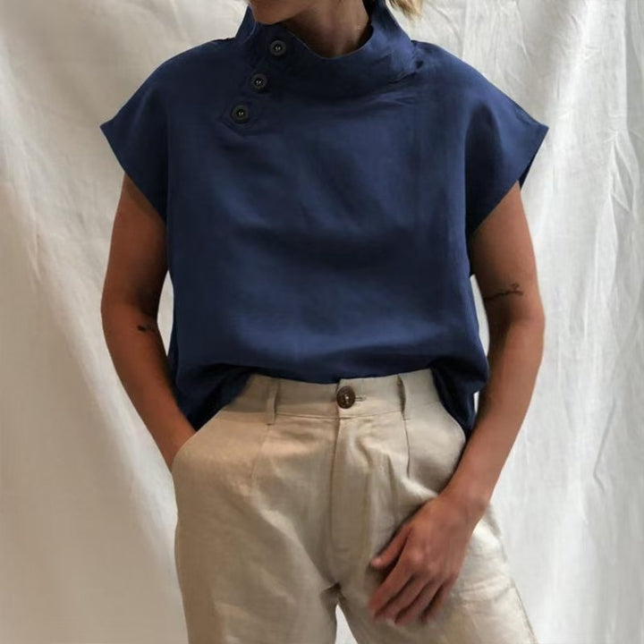 Damen moderne Bluse mit Stehkragen und eleganten Knopfdetails Echo Archiv