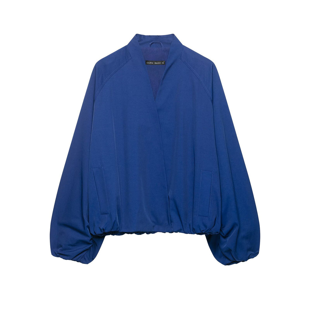 Damen Oversize Cropped Bomberjacke mit offenem V-Ausschnitt und elastischem Saum Echo Archiv