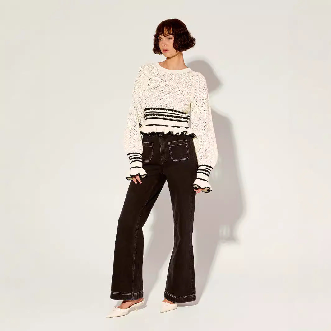 Damen lässiger Strickpullover mit Rüschendetails Echo Archiv