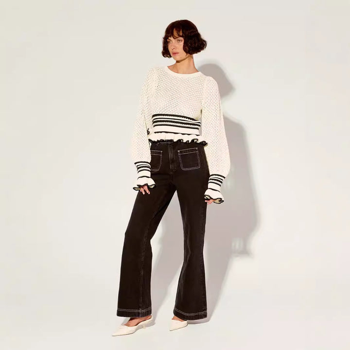 Damen lässiger Strickpullover mit Rüschendetails Echo Archiv