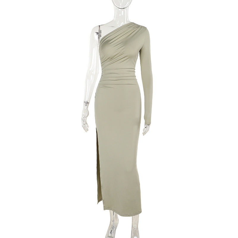 Damen elegantes One-Shoulder Maxikleid mit hohem Schlitzausschnitt Echo Archiv