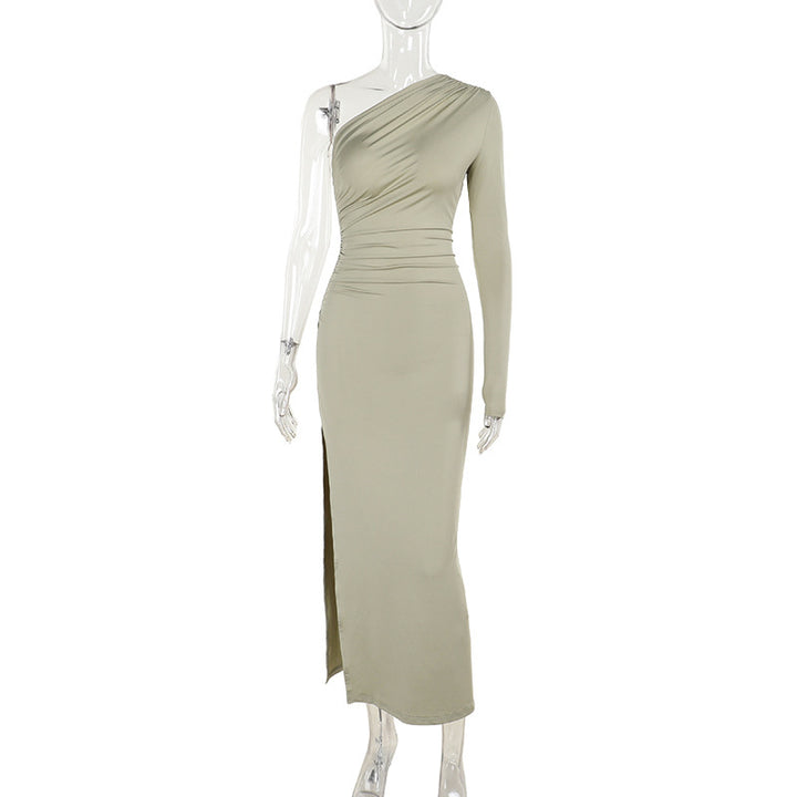 Damen elegantes One-Shoulder Maxikleid mit hohem Schlitzausschnitt Echo Archiv