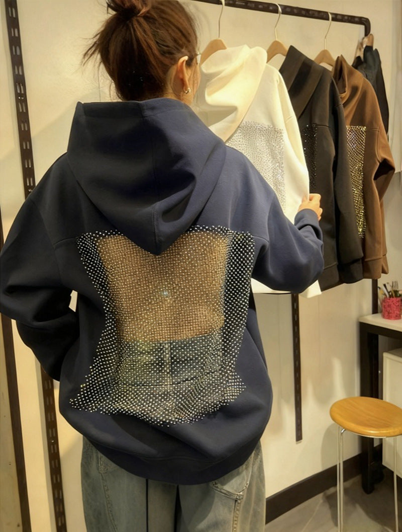 Damen Hoodie mit glitzerndem Mesh-Rückenapplikation – Auréline