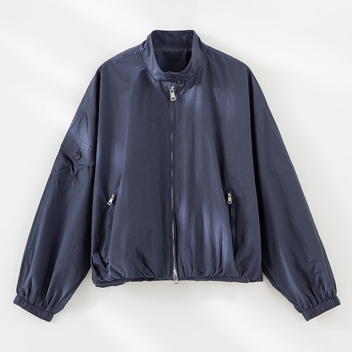 Damen Kurze technische Bomberjacke im Oversize‑Stil mit Ärmeltasche und Zwei‑Wege‑Reißverschluss Echoarchiv