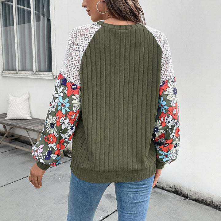 Damen Gerippter Strickpullover mit Häkel-Schulter & gEchoarchivlümten Ballonärmeln Echoarchiv