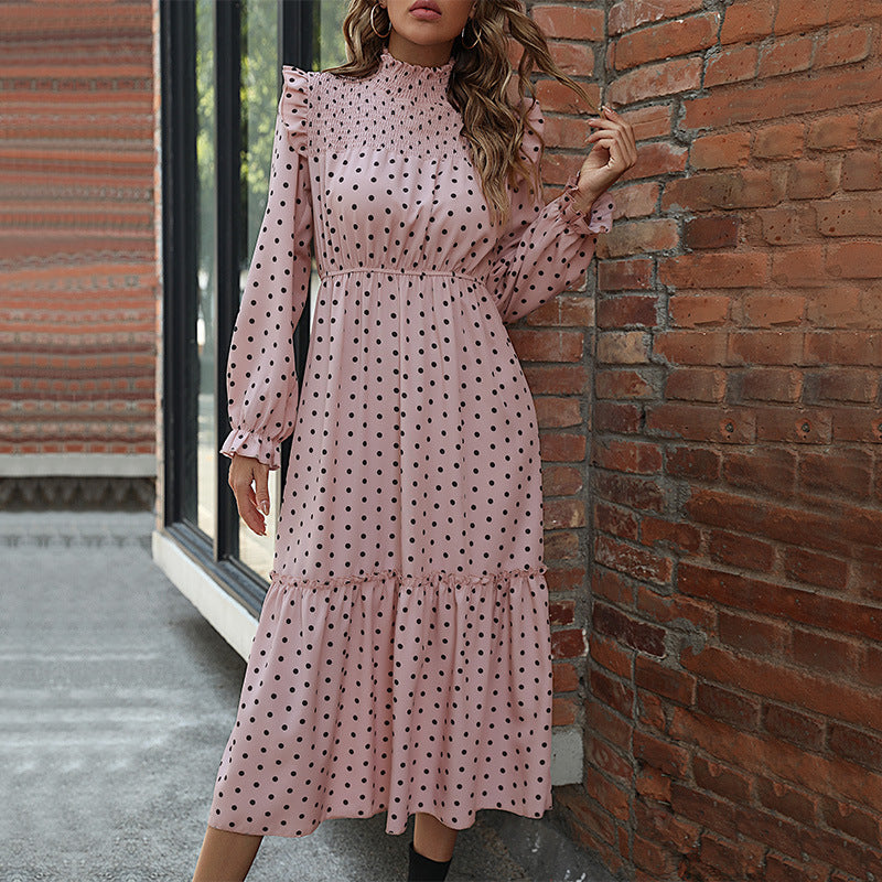 Damen Midikleid mit Smokkragen, Rüschen‑Details, Taillen‑Gummizug und Stufenrock Echoarchiv