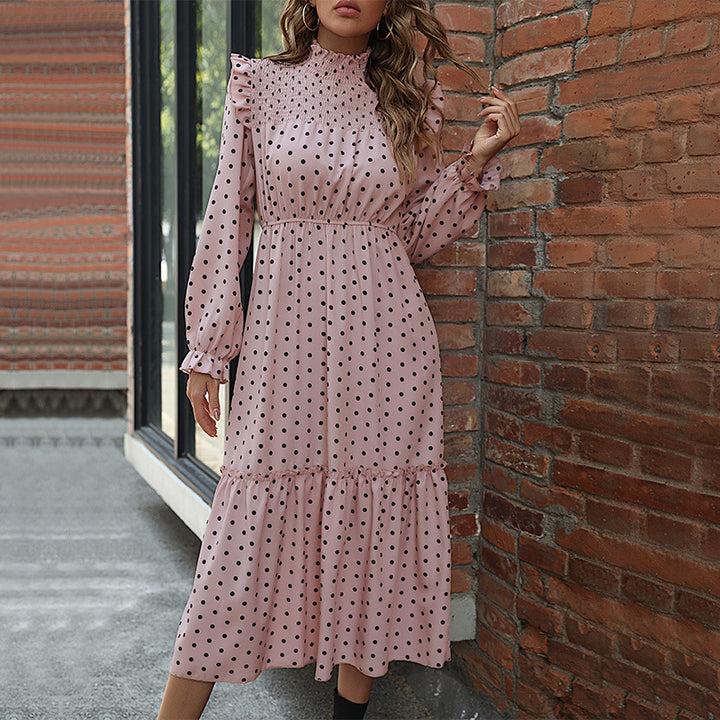 Damen Midikleid mit Smokkragen, Rüschen‑Details, Taillen‑Gummizug und Stufenrock Echoarchiv