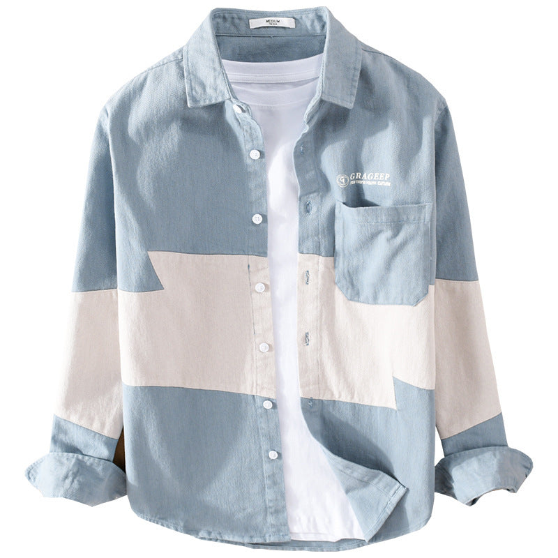 Herren Farbblock-Overshirt aus Baumwollmix mit Brusttasche und Relaxed-Fit Echoarchiv