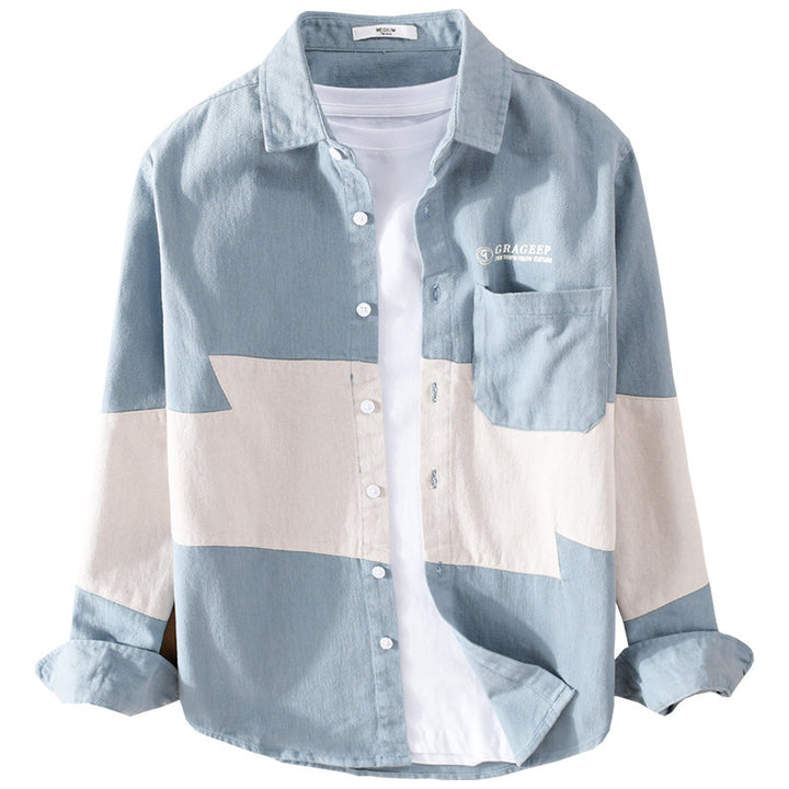 Herren Farbblock-Overshirt aus Baumwollmix mit Brusttasche und Relaxed-Fit Echoarchiv